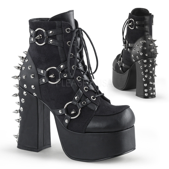 Platform Studded Lace Up High Heel Ankle Boots - Picture 2 of 5